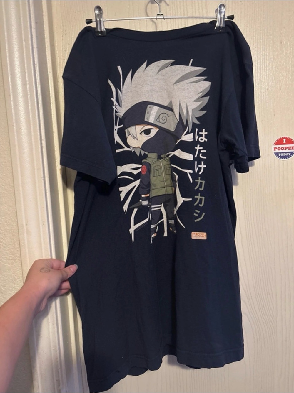 Men's Black Graphic Tee Featuring Chibi Kakashi Design